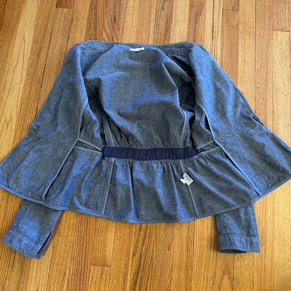 Eileen Fisher Blue Cotton Chambray Fitted Peplum 2-Button Jacket - Sml - Picture 5 of 5